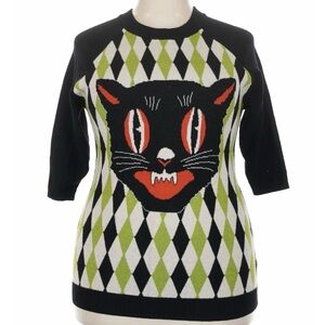 Black and Green Cat Pattern Sweater